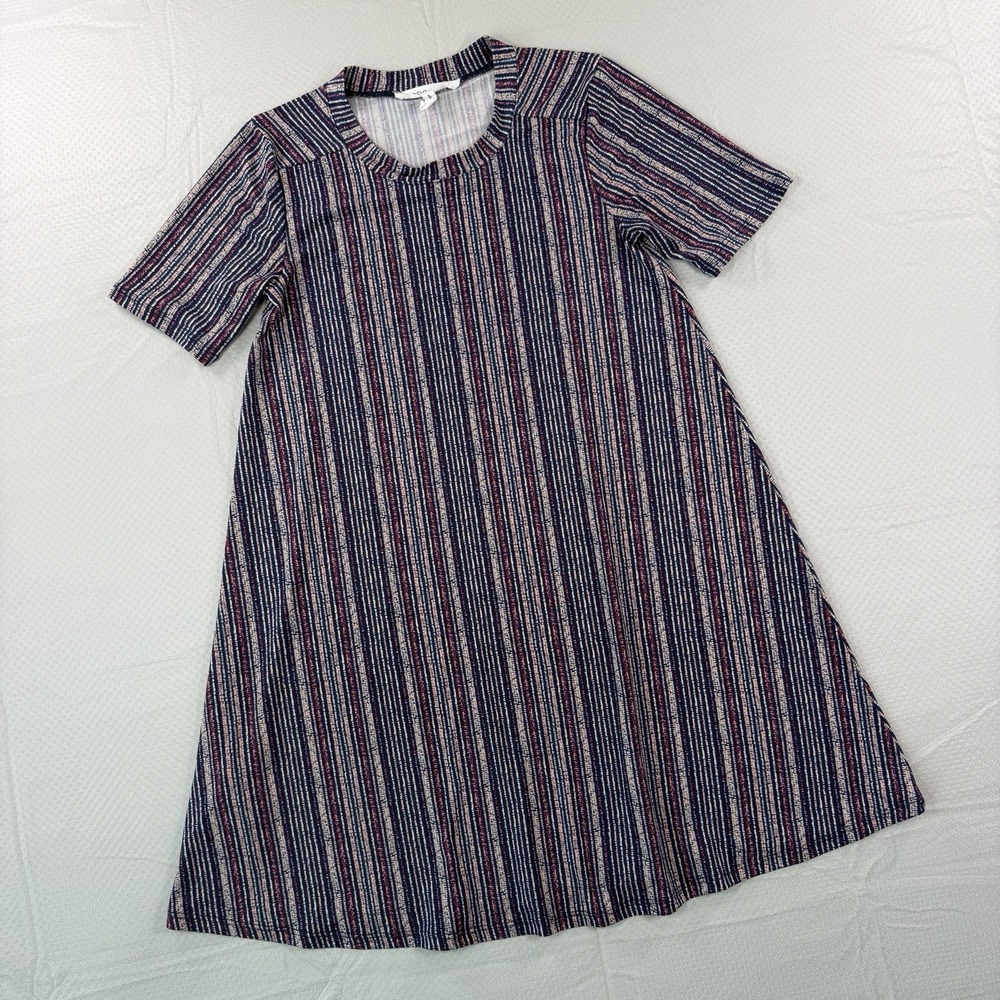BCBGeneration Dress XXS Womens Blue Striped Short Sleeve Swing A-Line Mini